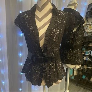 Black Lace button up with Belt